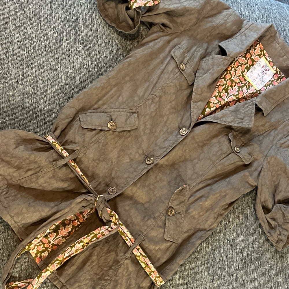 Brown Button-Up Jacket with Floral Lining